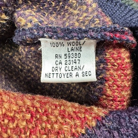 Vtg Talbots Wool Cardigan Womens L Multi Color Fair Isle Button Sweater 80s 90s - Picture 6 of 9